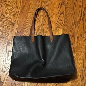 Black Madewell Leather Tote Bag with Brown Handles and inner zipper pocket used
